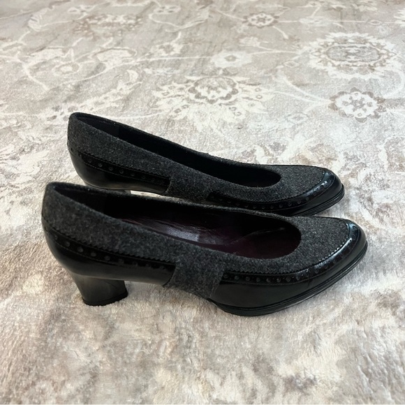 Stuart Weitzman Black Gray Patent Wool Leather Heels size 6.5 - Picture 4 of 10